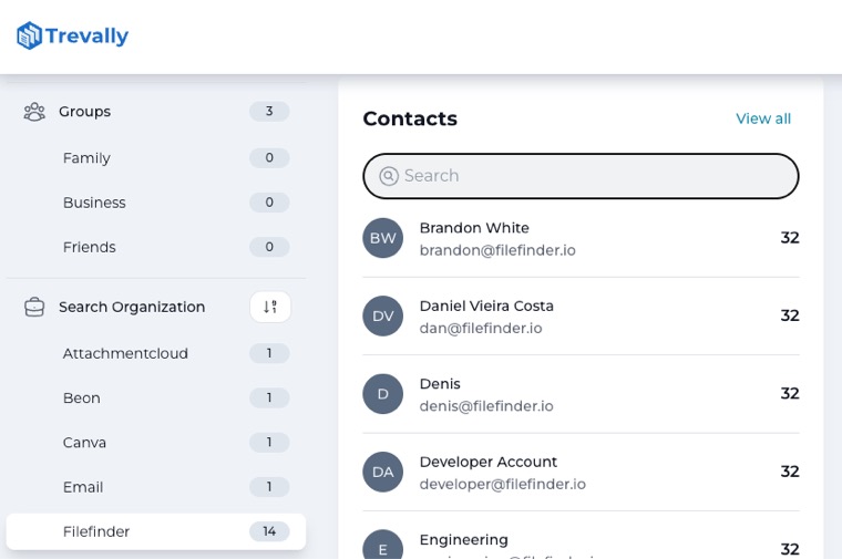 Contacts automatically extracted from email into Trevally
