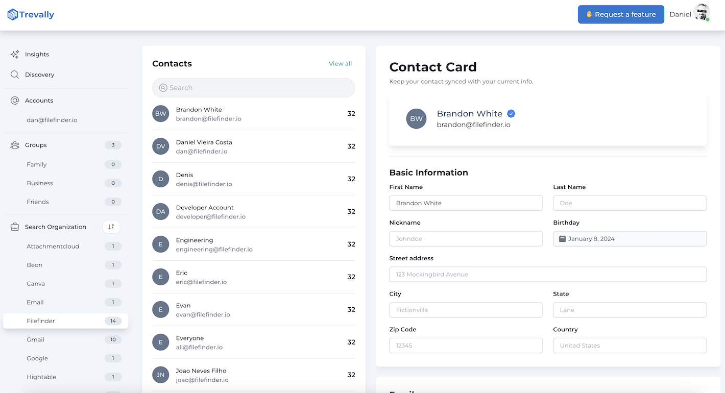 Trevally contact profiles enriched automatically from email